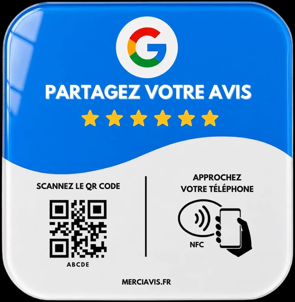 La plaque MerciAvis posée sur un comptoir