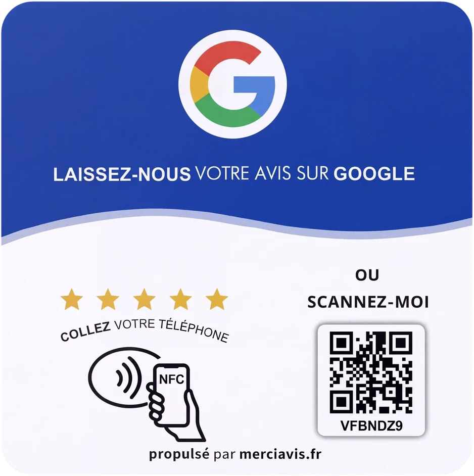 La plaque MerciAvis vue de face, avec la zone NFC où le client colle son téléphone