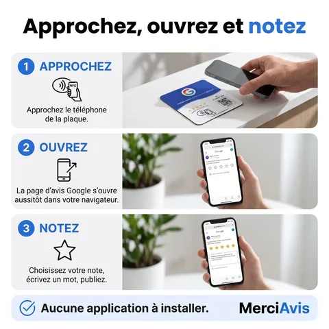 Approchez, ouvrez et notez : le client laisse son avis en trois gestes, sans aucune application à installer