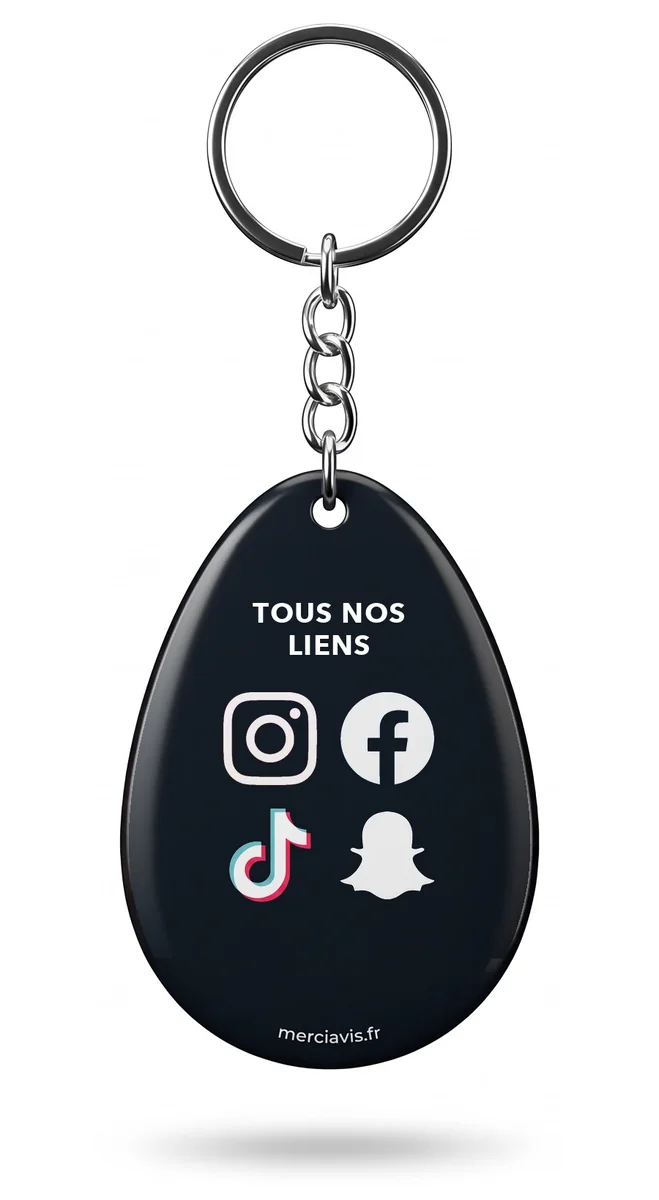 Porte-clés NFC MerciAvis modèle multi-lien, à garder sur soi pour ouvrir sa page de liens sur le téléphone d’un client